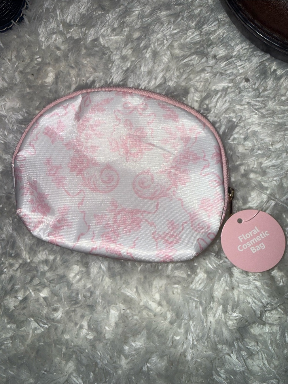 Pink Floral Satin Cosmetic Pouch